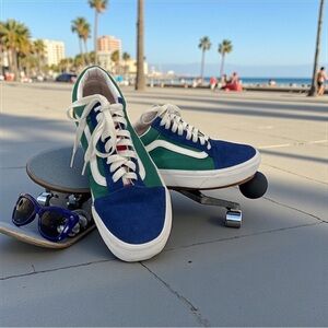 Vans Old Skool Colorblock Sneakers Blue Green Yellow Suede Canvas Low Top